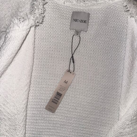 NIC + ZOE White Fringe Knit Jacket Open Front Zip Pockets Size M NWT - Picture 4 of 8